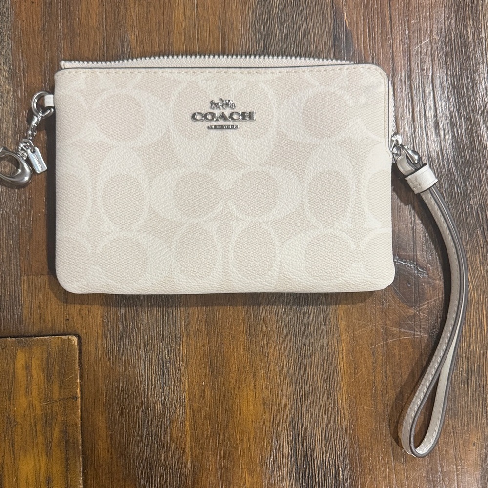 Coach Light Beige Signature Wristlet